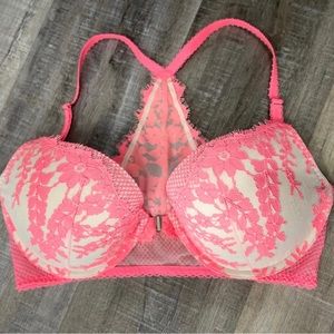 VICTORIAS SECRET DREAM ANGELS PUSH-UP BRA 36D - NEON PINK LACE
